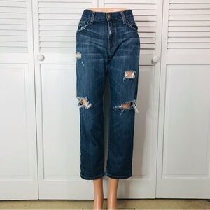 CURRENT/ELLIOT Blue Distressed Raw Hem Baggy Straight Leg Ankle Jeans Size 27